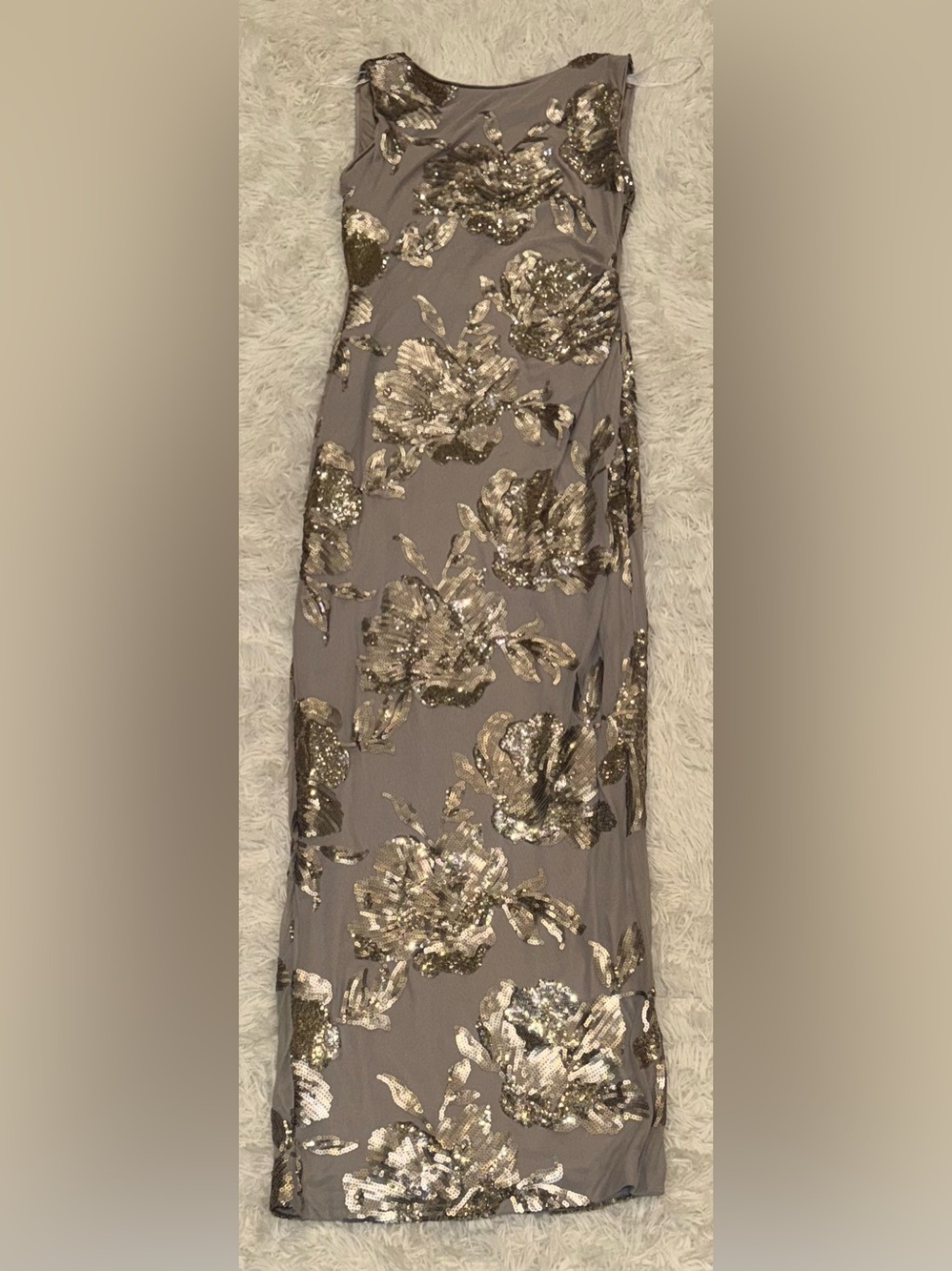 NEW Donna Karan Sequin Floral Sleeveless Dark Clay Gown Sz 8 - Picture 5 of 10